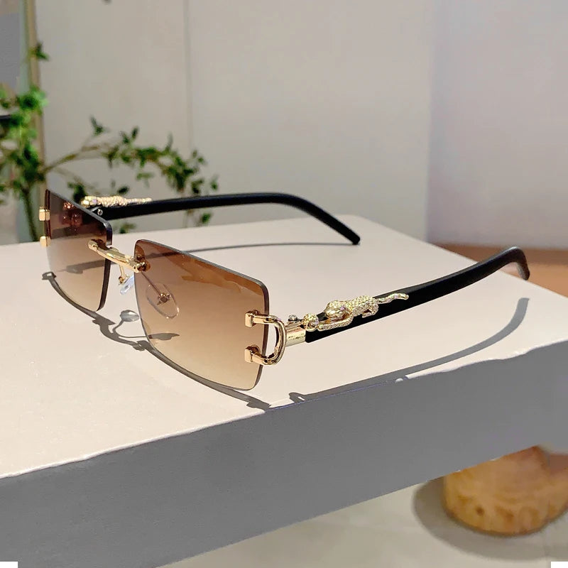 KAMMPT Beliebte randlose Damen-Sonnenbrille, luxuriöse Metall-Design-Sonnenbrille, übergroße Dekoration, Sonnenbrille für Reisen, Fahren - Trendtroovee