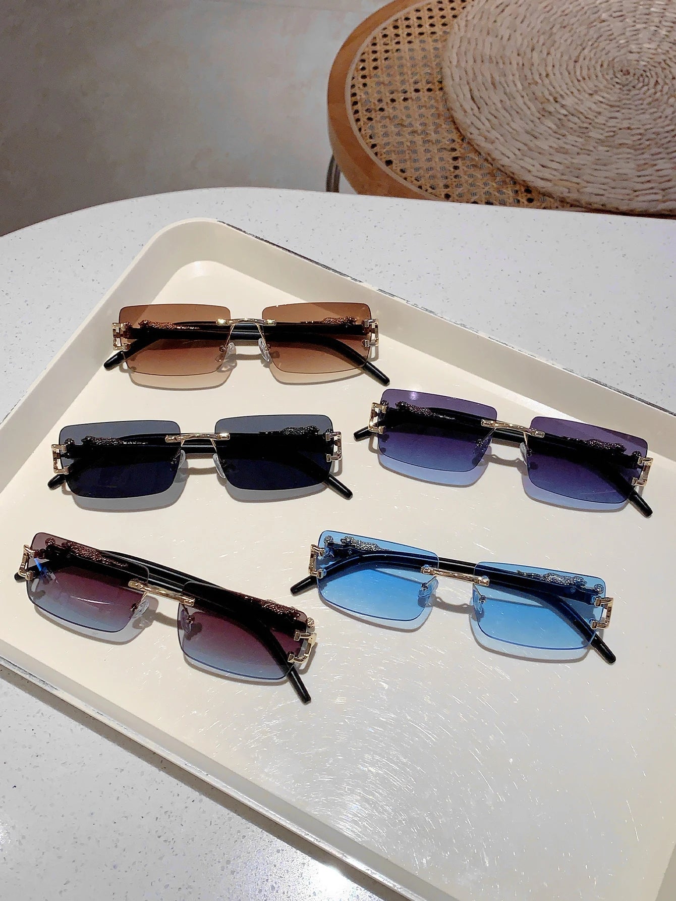 KAMMPT Beliebte randlose Damen-Sonnenbrille, luxuriöse Metall-Design-Sonnenbrille, übergroße Dekoration, Sonnenbrille für Reisen, Fahren - Trendtroovee