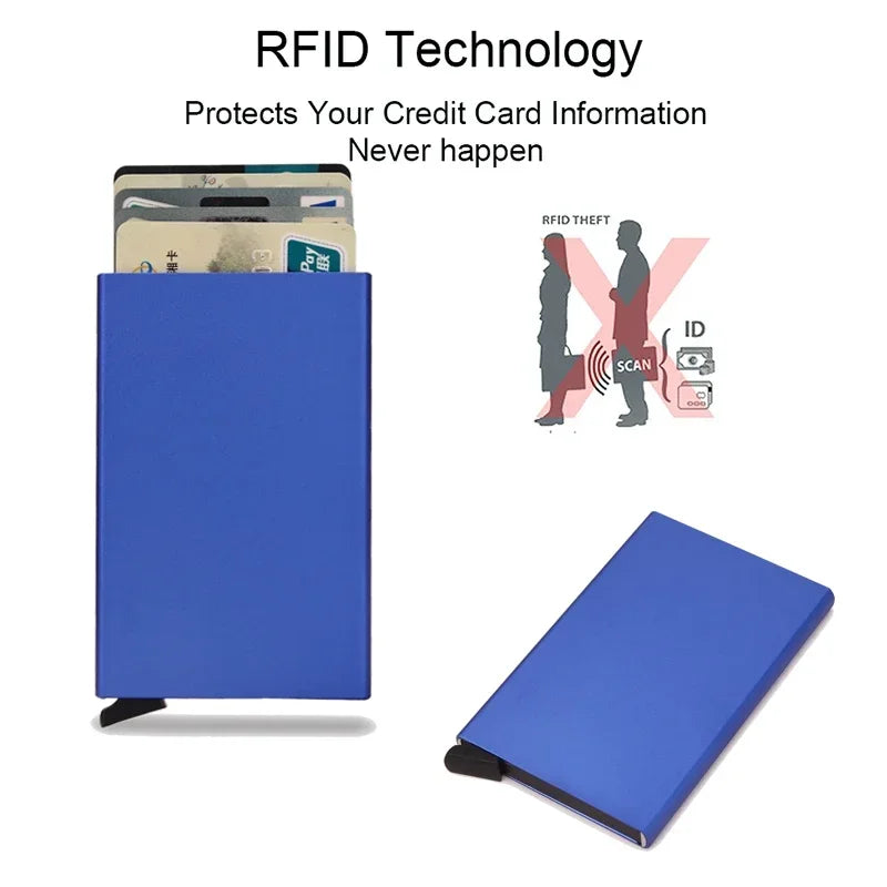 Rfid-Kreditkartenetui, Metall, dünn, schlank, intelligente Geldbörse, Herren- und Damen-Geldbörsen, Pop-Up, minimalistische kleine schwarze Geldbörse, Mini-Geldbörsen für Herren - Trendtroovee