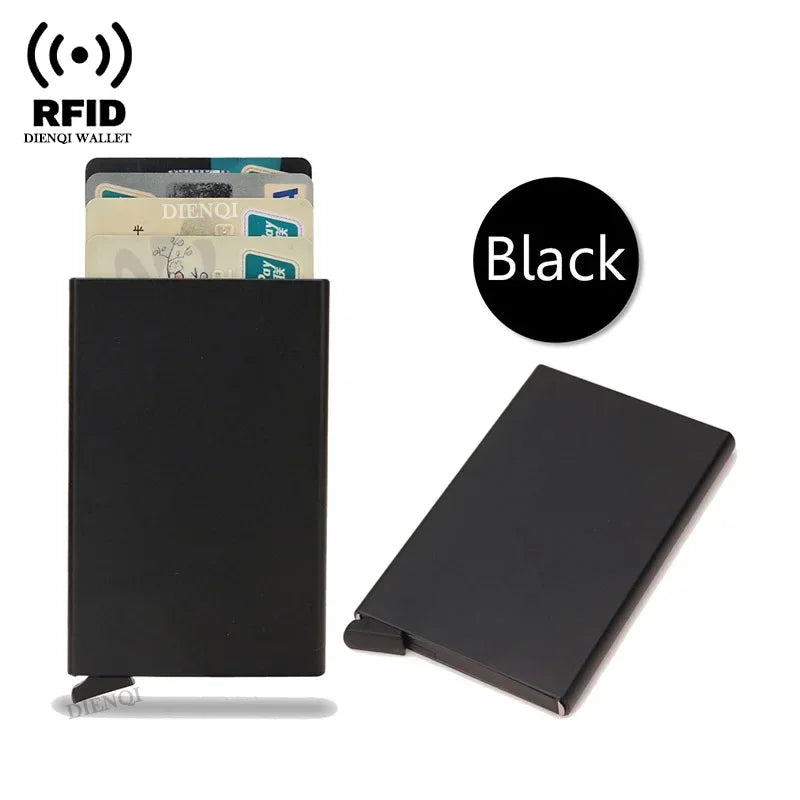 Rfid-Kreditkartenetui, Metall, dünn, schlank, intelligente Geldbörse, Herren- und Damen-Geldbörsen, Pop-Up, minimalistische kleine schwarze Geldbörse, Mini-Geldbörsen für Herren - Trendtroovee
