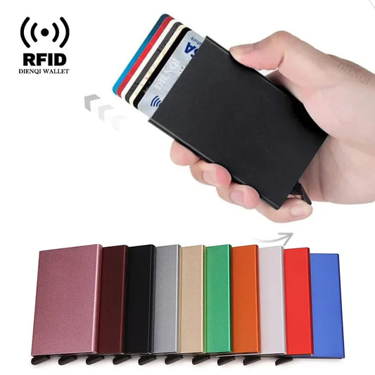 Rfid-Kreditkartenetui, Metall, dünn, schlank, intelligente Geldbörse, Herren- und Damen-Geldbörsen, Pop-Up, minimalistische kleine schwarze Geldbörse, Mini-Geldbörsen für Herren - Trendtroovee