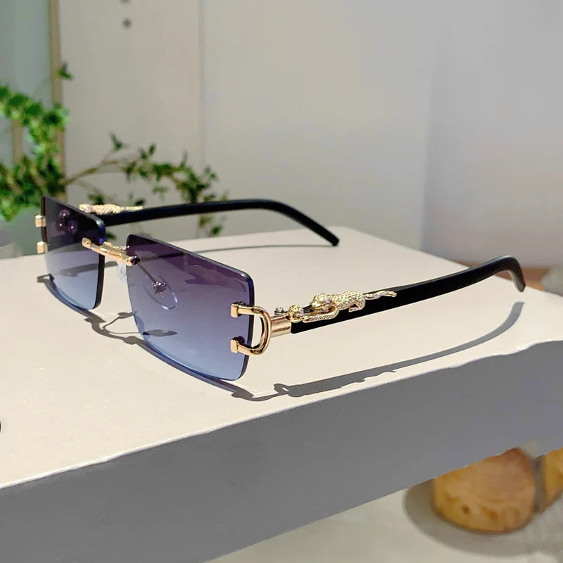 KAMMPT Beliebte randlose Damen-Sonnenbrille, luxuriöse Metall-Design-Sonnenbrille, übergroße Dekoration, Sonnenbrille für Reisen, Fahren - Trendtroovee