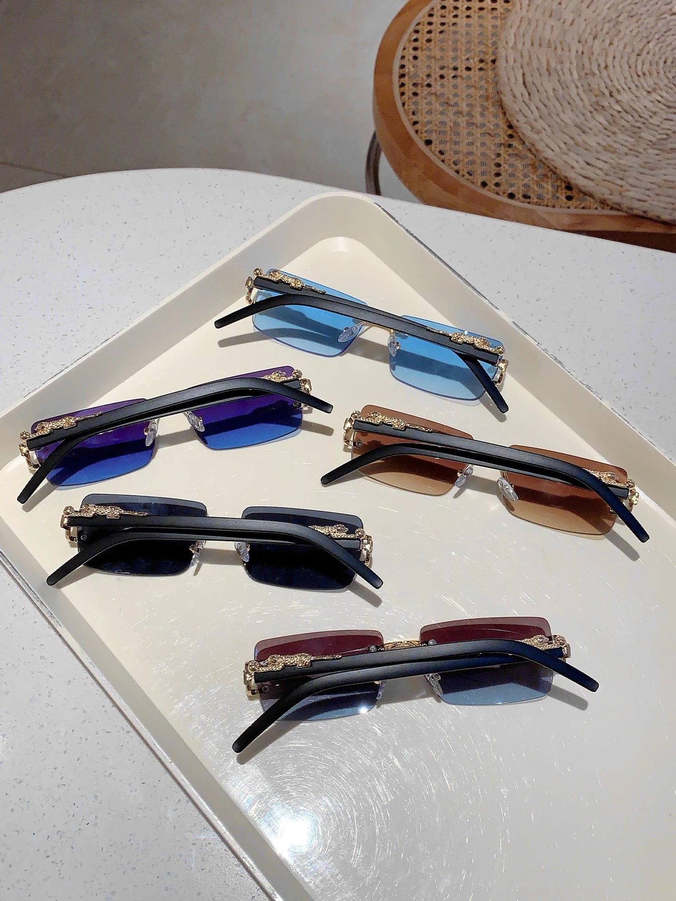 KAMMPT Beliebte randlose Damen-Sonnenbrille, luxuriöse Metall-Design-Sonnenbrille, übergroße Dekoration, Sonnenbrille für Reisen, Fahren - Trendtroovee
