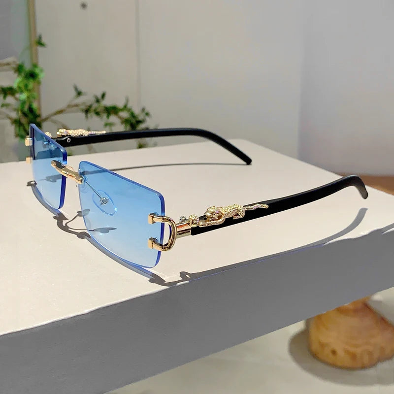 KAMMPT Beliebte randlose Damen-Sonnenbrille, luxuriöse Metall-Design-Sonnenbrille, übergroße Dekoration, Sonnenbrille für Reisen, Fahren - Trendtroovee