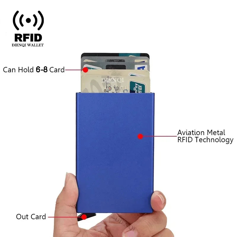 Rfid-Kreditkartenetui, Metall, dünn, schlank, intelligente Geldbörse, Herren- und Damen-Geldbörsen, Pop-Up, minimalistische kleine schwarze Geldbörse, Mini-Geldbörsen für Herren - Trendtroovee