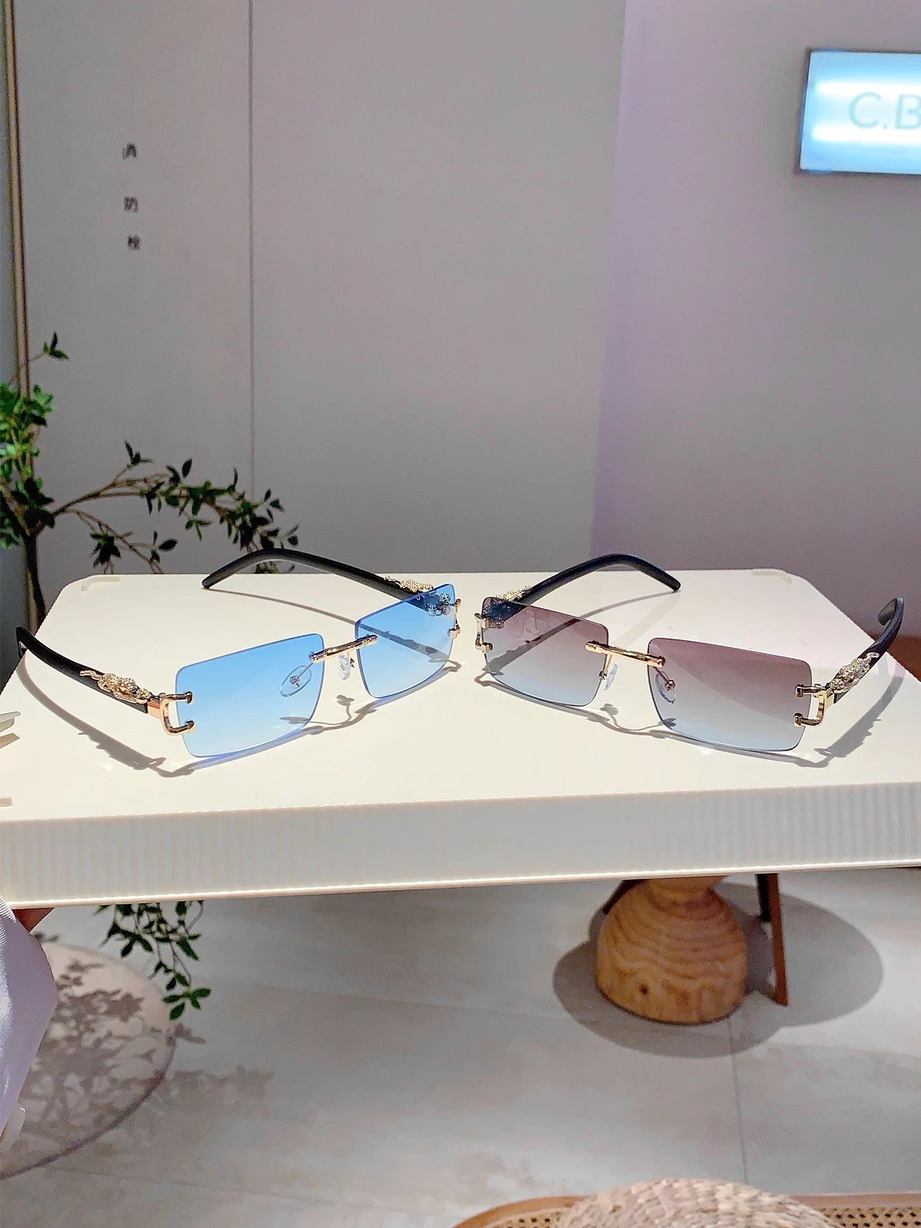 KAMMPT Beliebte randlose Damen-Sonnenbrille, luxuriöse Metall-Design-Sonnenbrille, übergroße Dekoration, Sonnenbrille für Reisen, Fahren - Trendtroovee