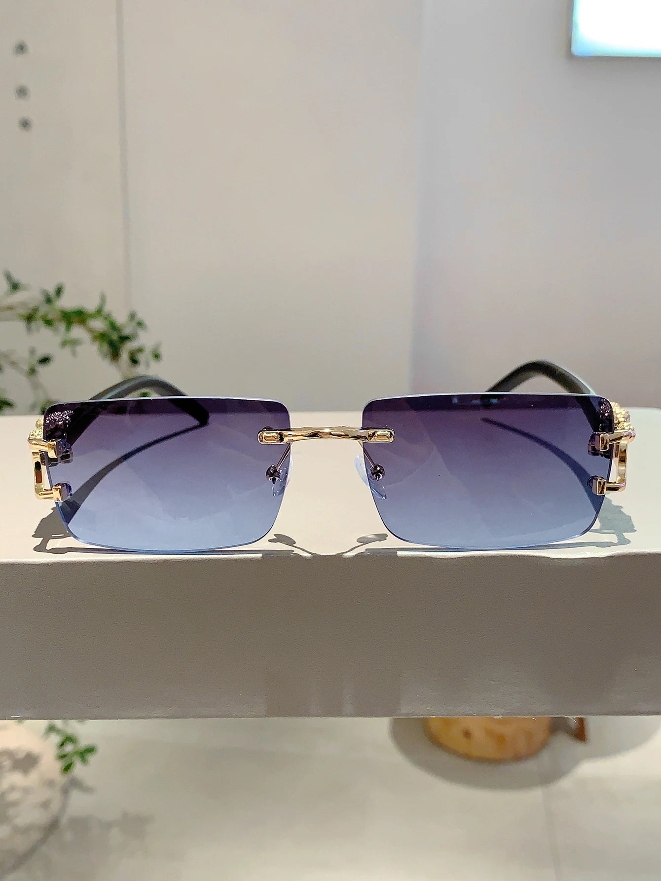 KAMMPT Beliebte randlose Damen-Sonnenbrille, luxuriöse Metall-Design-Sonnenbrille, übergroße Dekoration, Sonnenbrille für Reisen, Fahren - Trendtroovee