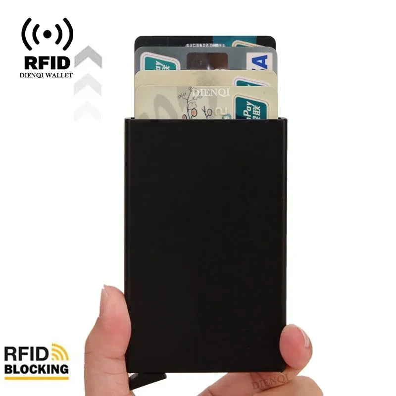 Rfid-Kreditkartenetui, Metall, dünn, schlank, intelligente Geldbörse, Herren- und Damen-Geldbörsen, Pop-Up, minimalistische kleine schwarze Geldbörse, Mini-Geldbörsen für Herren - Trendtroovee