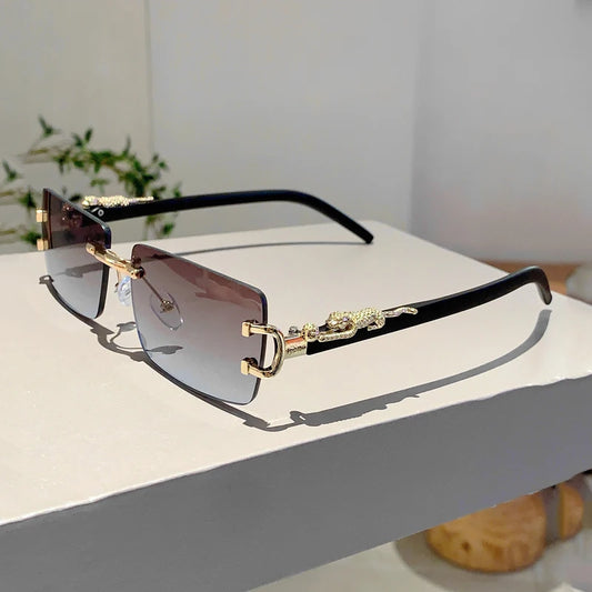 KAMMPT Beliebte randlose Damen-Sonnenbrille, luxuriöse Metall-Design-Sonnenbrille, übergroße Dekoration, Sonnenbrille für Reisen, Fahren - Trendtroovee