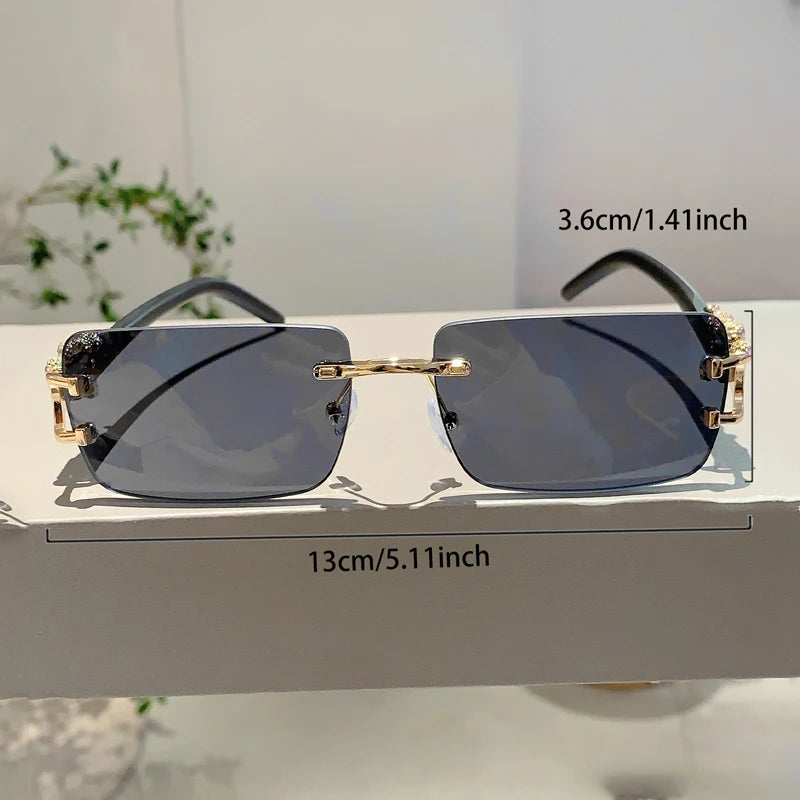 KAMMPT Beliebte randlose Damen-Sonnenbrille, luxuriöse Metall-Design-Sonnenbrille, übergroße Dekoration, Sonnenbrille für Reisen, Fahren - Trendtroovee