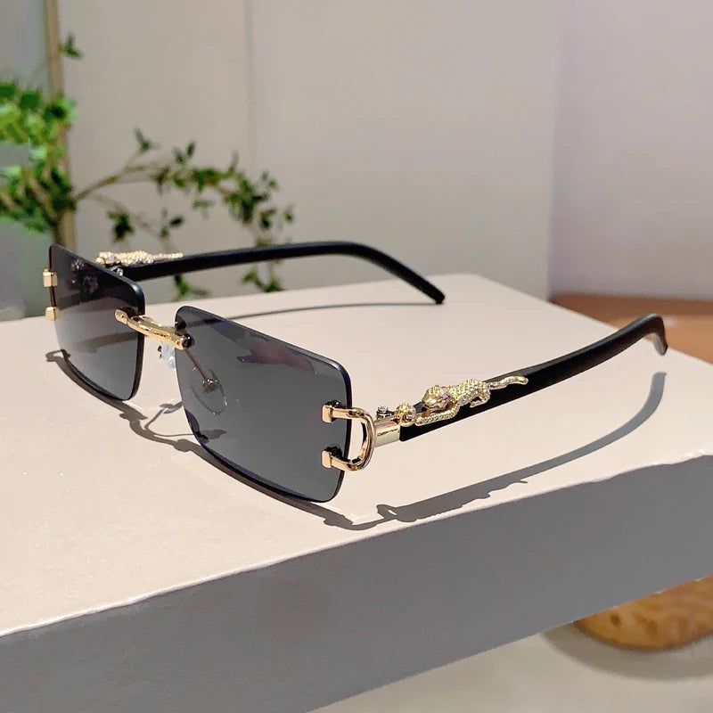 KAMMPT Beliebte randlose Damen-Sonnenbrille, luxuriöse Metall-Design-Sonnenbrille, übergroße Dekoration, Sonnenbrille für Reisen, Fahren - Trendtroovee