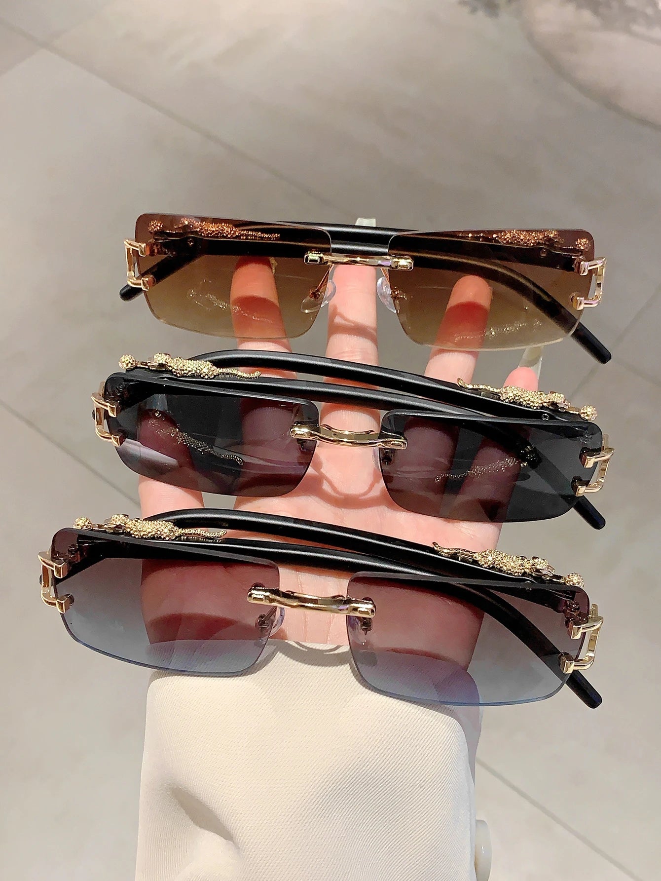 KAMMPT Beliebte randlose Damen-Sonnenbrille, luxuriöse Metall-Design-Sonnenbrille, übergroße Dekoration, Sonnenbrille für Reisen, Fahren - Trendtroovee