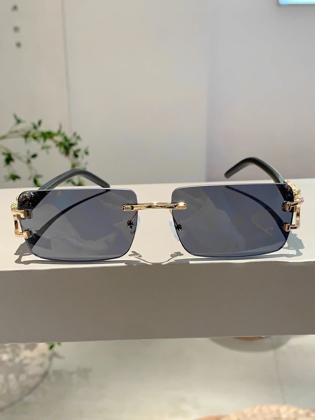 KAMMPT Beliebte randlose Damen-Sonnenbrille, luxuriöse Metall-Design-Sonnenbrille, übergroße Dekoration, Sonnenbrille für Reisen, Fahren - Trendtroovee